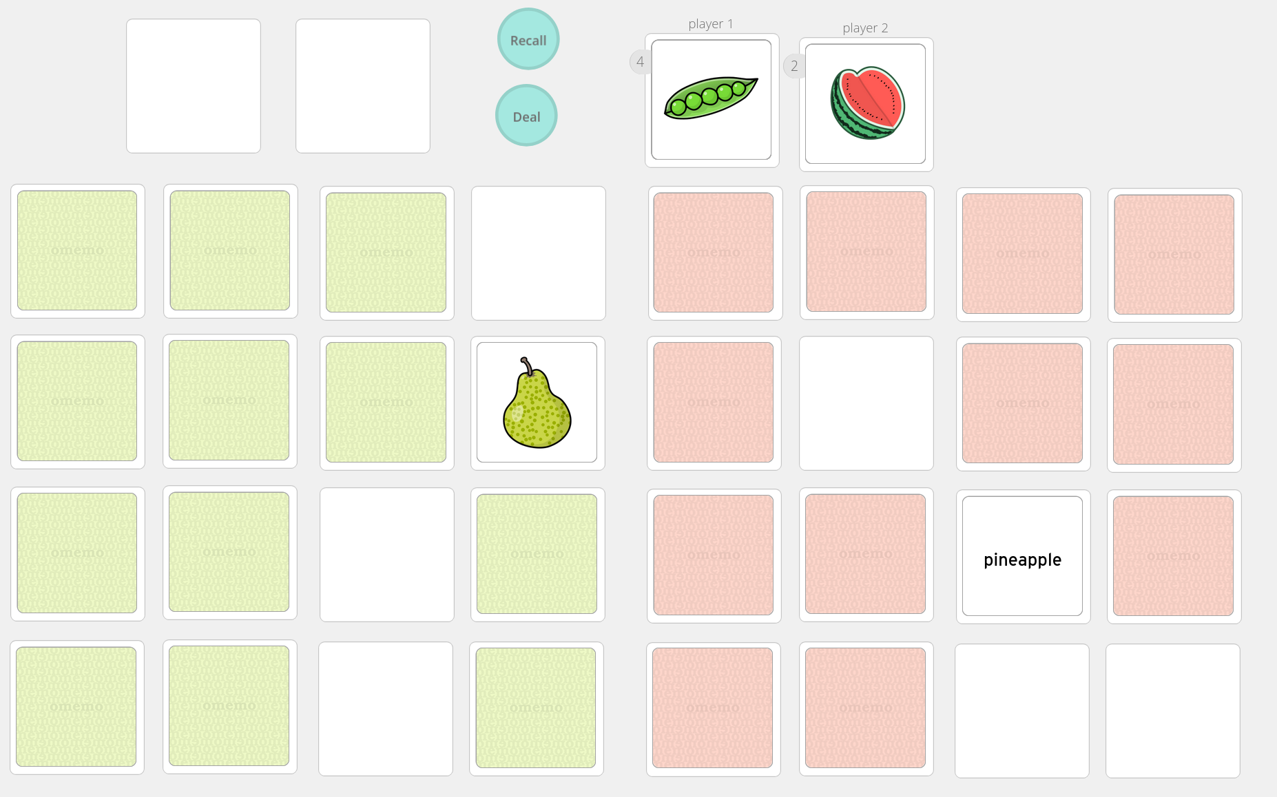 A screenshot of a memory game with fruits & vegetables.